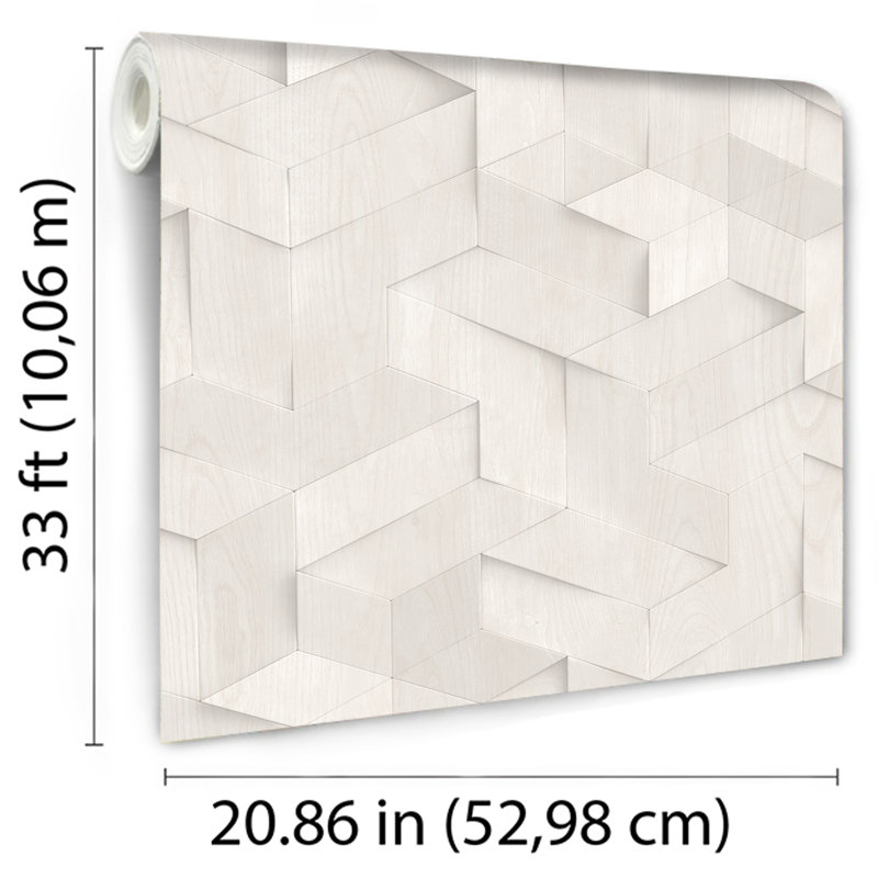 Papier peint illusion géométrique Woodblock, Light Gray