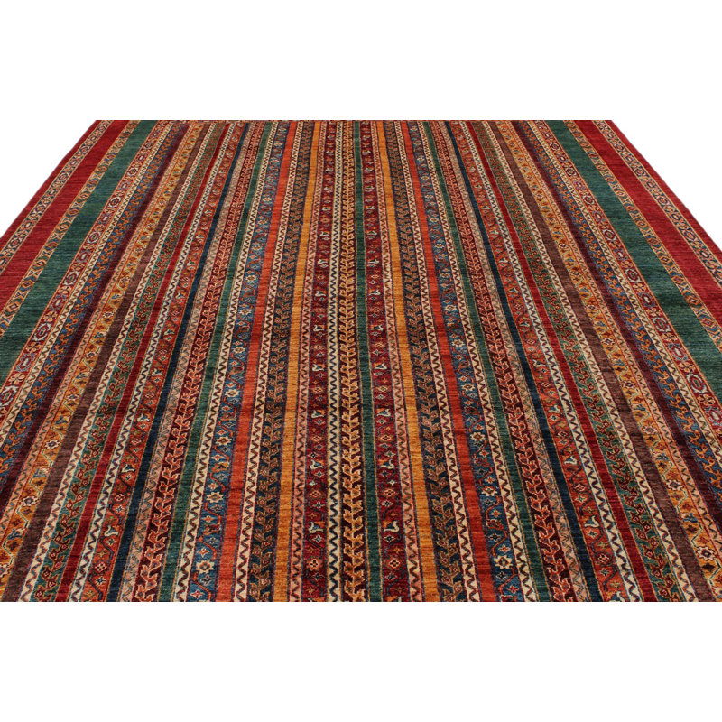 Tapis tribal turc 9 x 12 multicolore et rouge