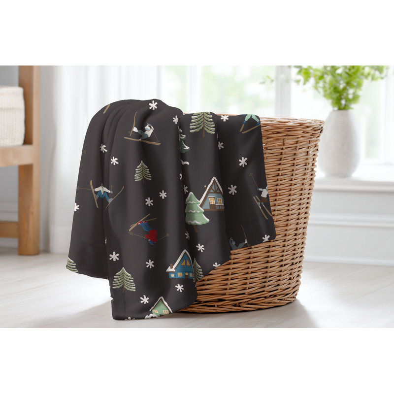 Couverture en velours de polaire Downhill, L 60 po x l 50 po, Motif géométrique gris anthracite