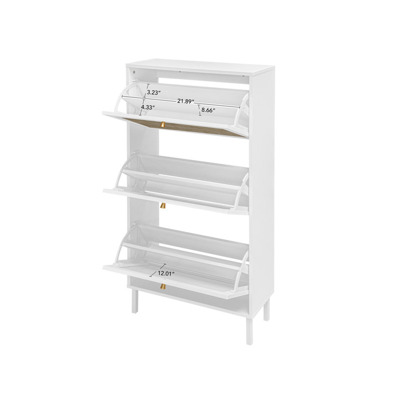 Range-chaussures en rotin 3 portes, Blanc