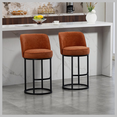 Ensemble de 2 tabourets de bar à hauteur de comptoir, tabourets de bar moderne avec dossier, tabourets de bar rembourrés en lin pour îlot de cuisine