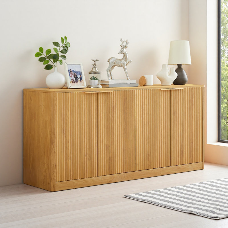 59-Inch Modern Wavy Sideboard, Curved Contour Design Storage Cabinet, 4-Door Cabinet With Storage Function