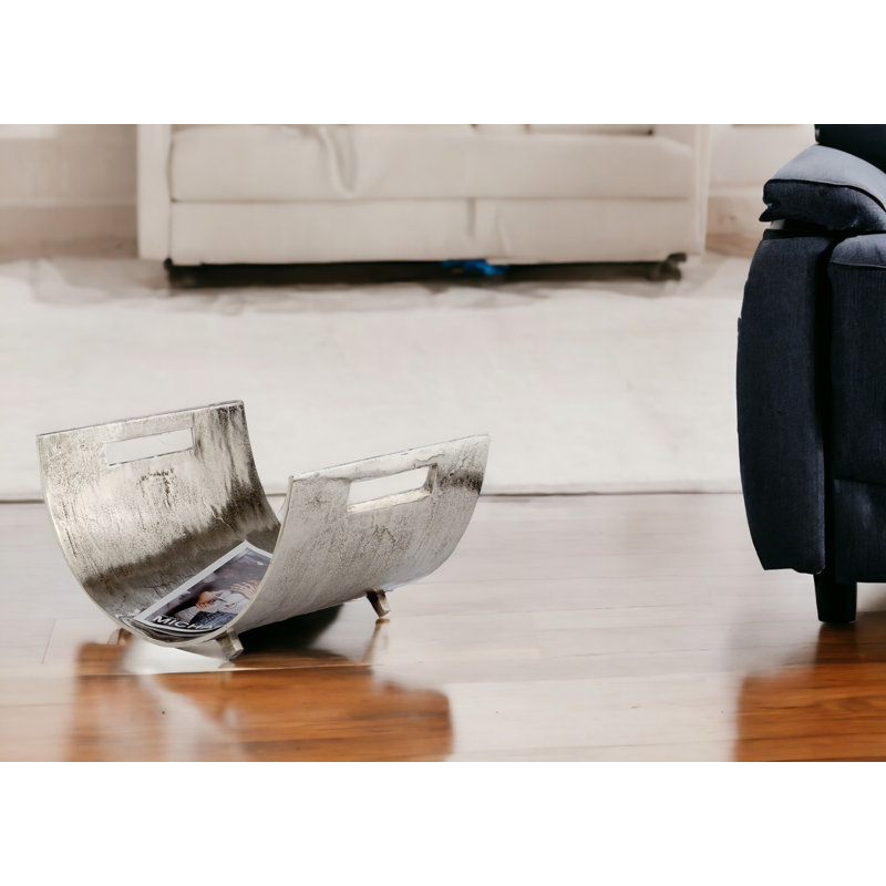 Silver Aluminum Freestanding Magazine and Log Basket