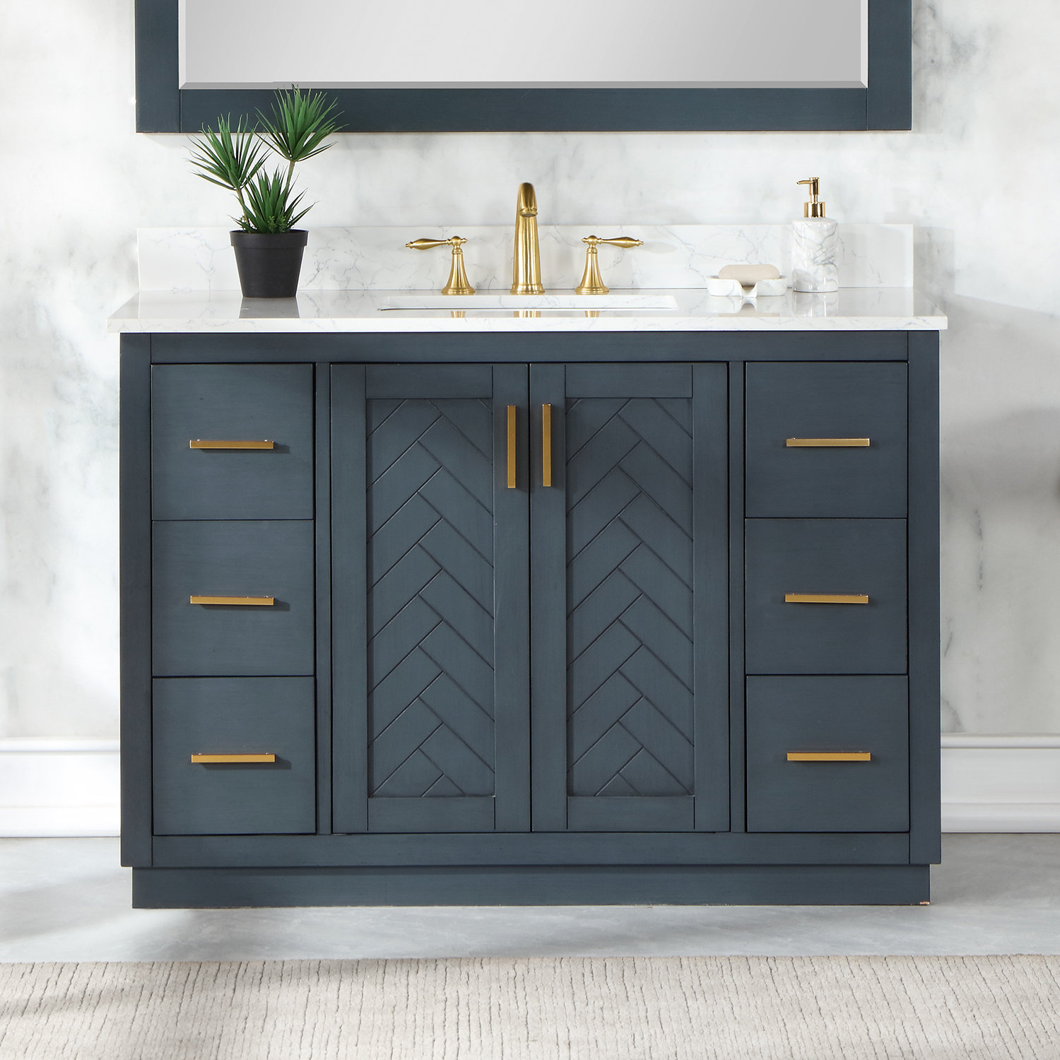 Petrolia 48 Single Bathroom Vanity Set With Grain White Engineered Stone Countertop Without Mirror