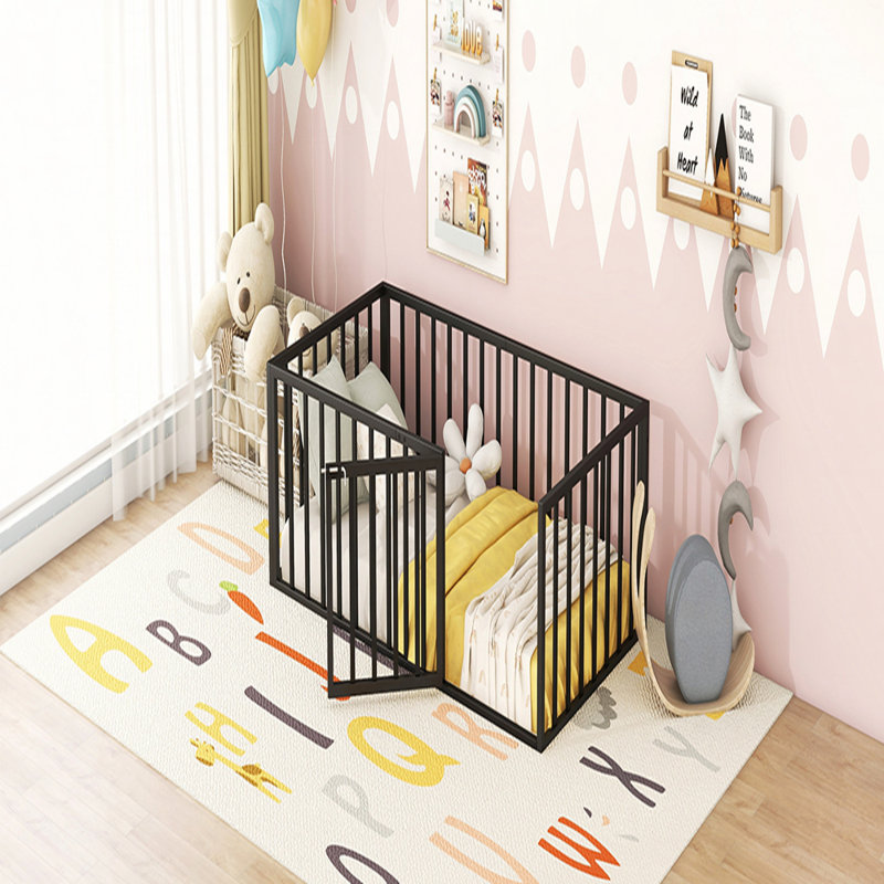Structure de lit robuste en métal avec clôture et porte, polyvalente et durable pour les chambres modernes, Simple, Noir