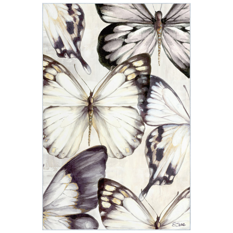Cluster of Butterflies Multicolor Synthetic Washable Rectangular Area Rug