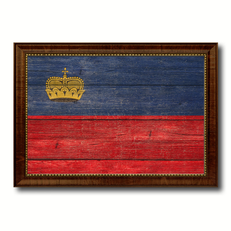 « liechtenstein country flag », impression sur toile encadrée, H 15 po x l 21 po x P 1 po, Encadrement brun