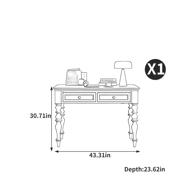French Style Storage Desk, Light Blue, 30.71" H x 43.31" W x 23.62" D
