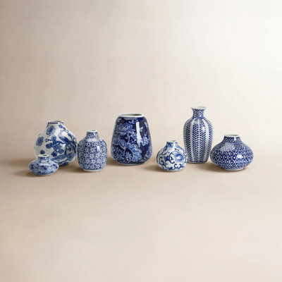 Blue And White Set Of 7 Vase