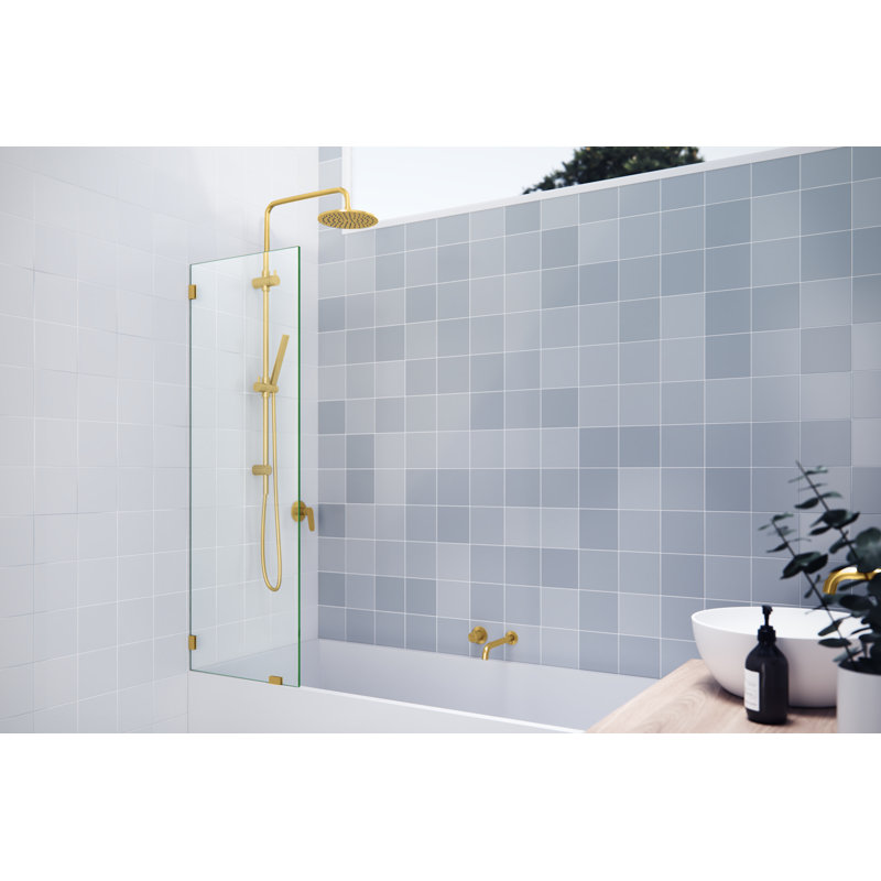Vela 20.5 in. x 58.25 in. Frameless Single Fixed Bath Panel, Satin Brass