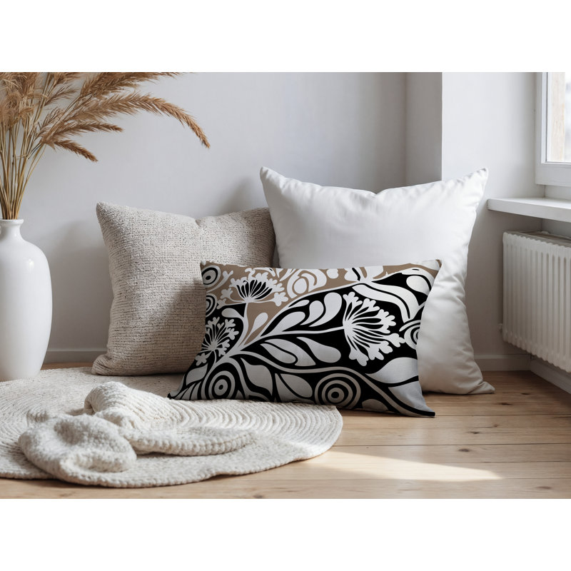 Oreiller rectangulaire réversible intérieur / extérieur Gina, Rectangle H 14 po x l 20 po, Noir