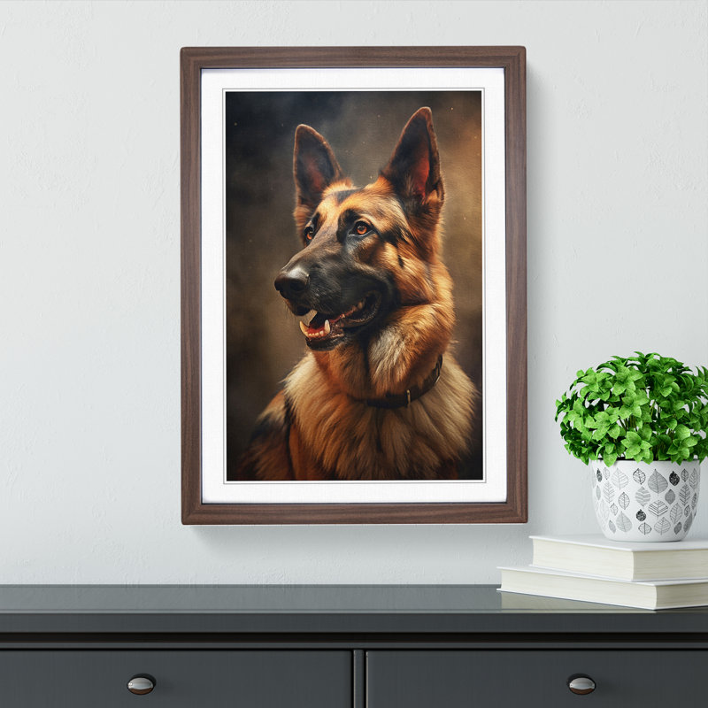 German Shepherd Romanticism - Framed Print, Walnut, 34cm H x 25cm W x 2cm D