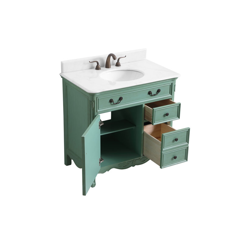 Ensemble de meuble-lavabo simple 36 po Angelique, Menthe rétro, Blanc pur