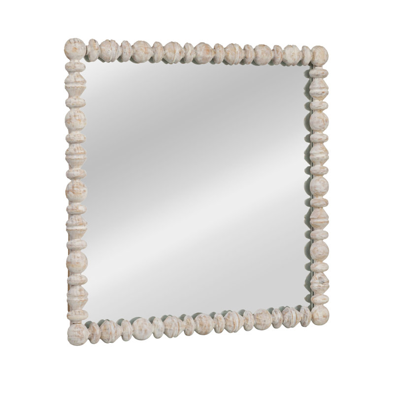 Square Raised Dowel Wood Wall Mirror