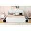 Grand lit plateforme tapissier avec 4 tiroirs et 2 ports USB, beige