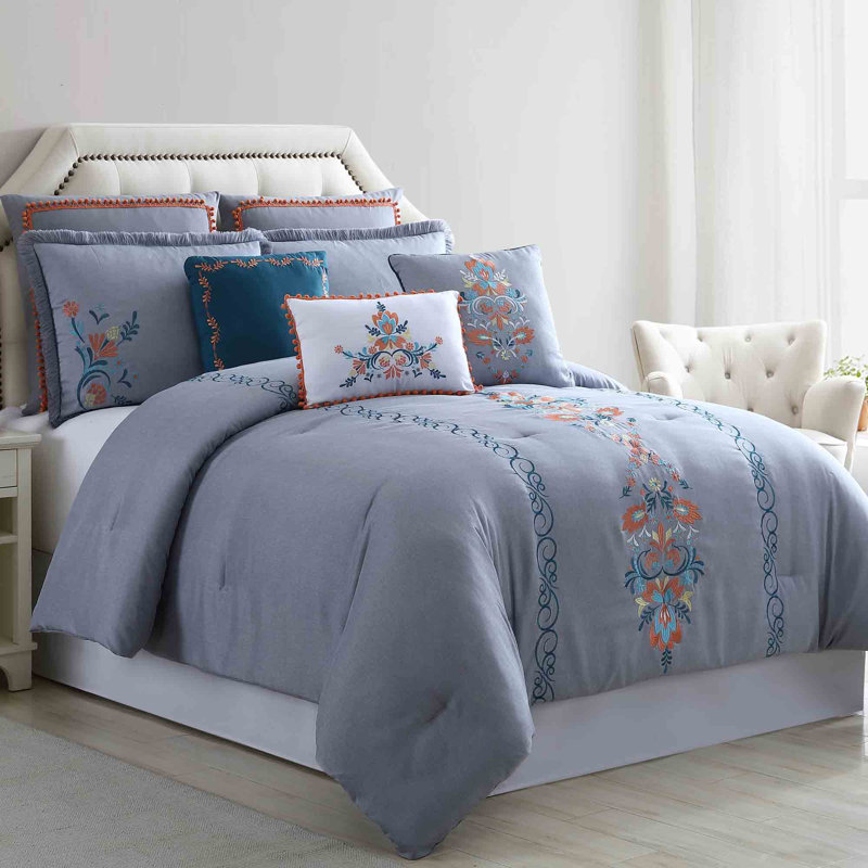 Ensemble d'édredon embelli Frida, Grand + 2 taies décoratives + 3 coussins décorat