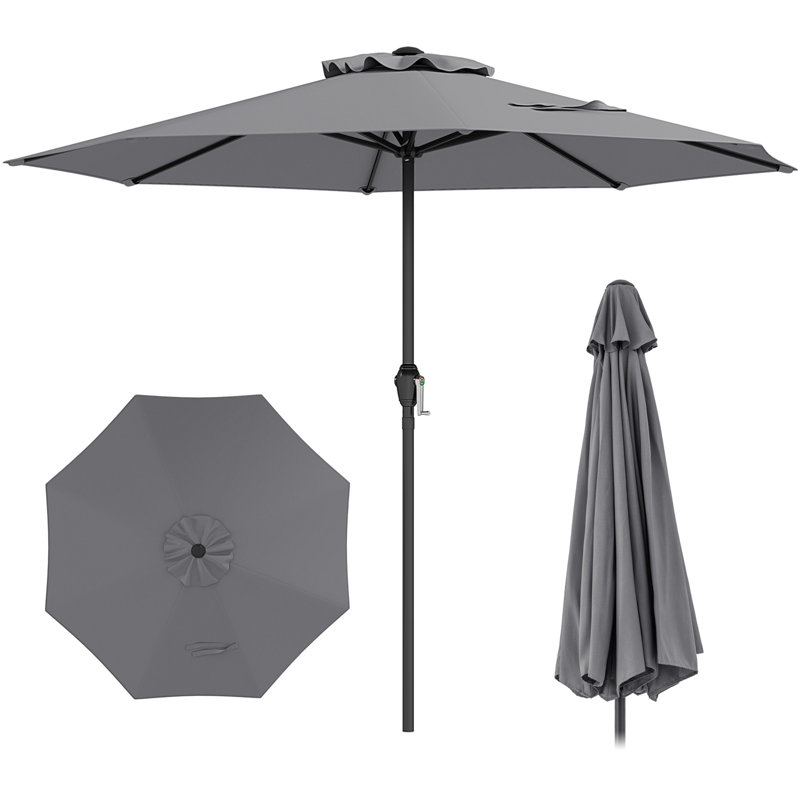 250 cm Patio Umbrella Outdoor Heavy Duty Market Umbrella, Grey, 350cm W x 350cm D
