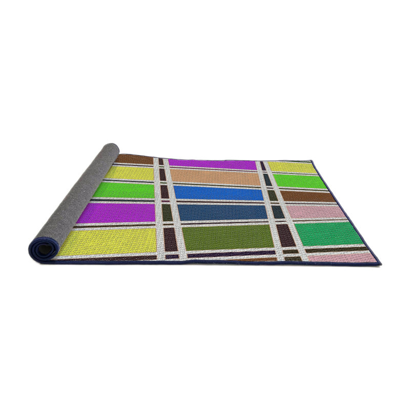 Tapis rose/bleu/jaune à motif, Rond 3 pi