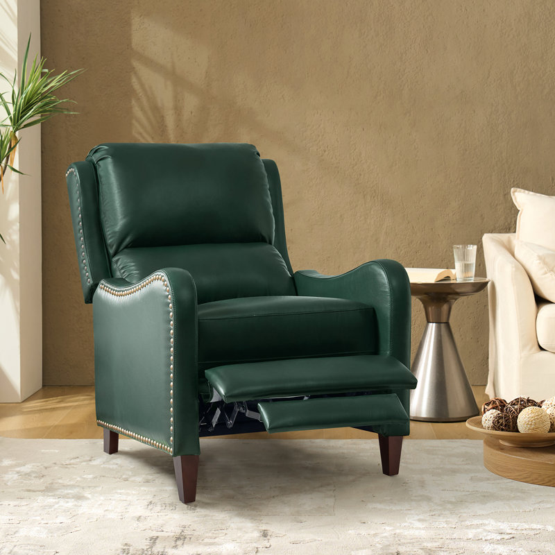 Neliyah 28.75" Wide Genuine Leather Recliner, Green