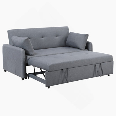 69-Inch Convertible Sleeper Sofa With USB Ports, Power Outlets, Storage Pockets, Pillows, And Tufted Design For Modern Living.