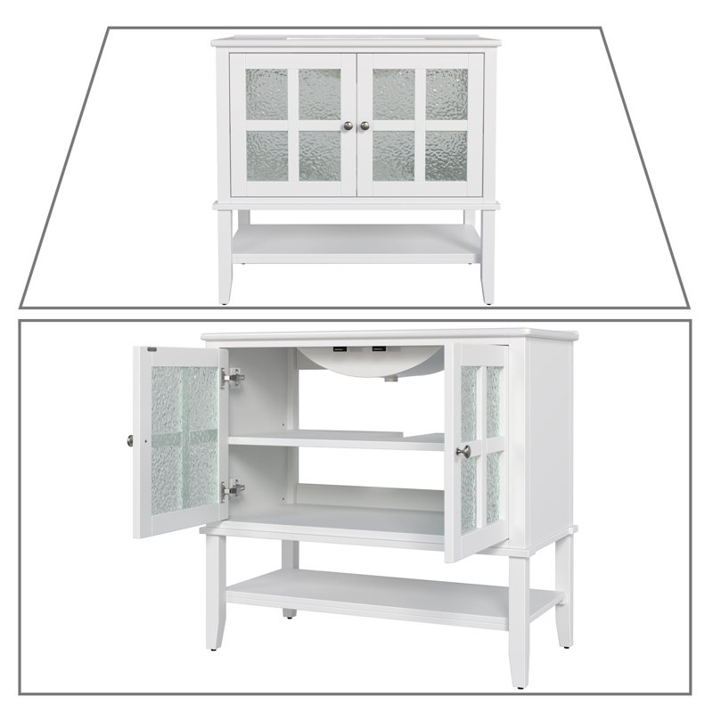 Meuble-lavabo autoportant moderne en bois avec lavabo en céramique, Blanc