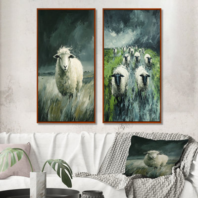 «Stormy Pasture Of Sheep I», art mural 2 panneaux