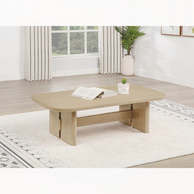 Beige Oak Coastal Rectangular Cocktail Coffee Table