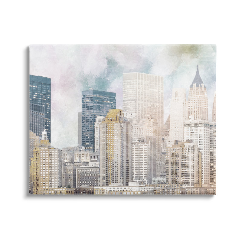 «Layered Pastel Cityscape Buildings City Skyline Architecture» par Marcus Prime - impression, Toile tendue
