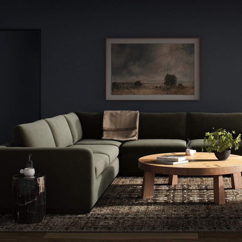 Colt 3 PC Sectional-Savoy Parchment, Surrey Olive Cotton Blend