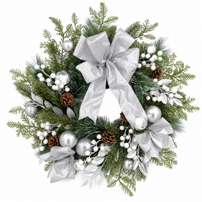 Couronne de Noël lumineuse à DEL de 24 pouces avec pommes de pin et baies rouges