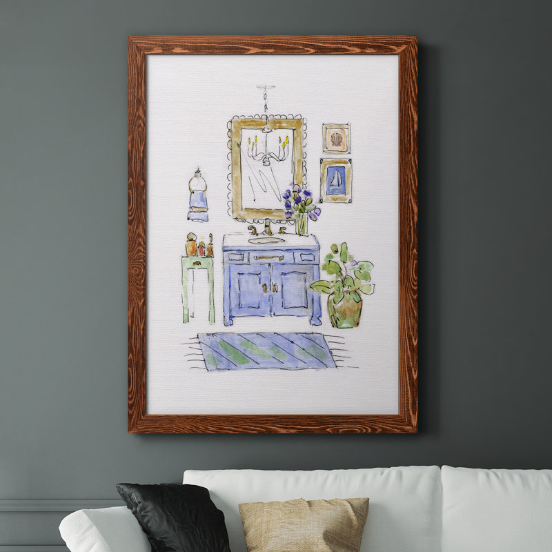«Sketchy Bath II», peinture sur toile encadrée, Cadre en érable, H 44 po x l 31 po x P 1 po