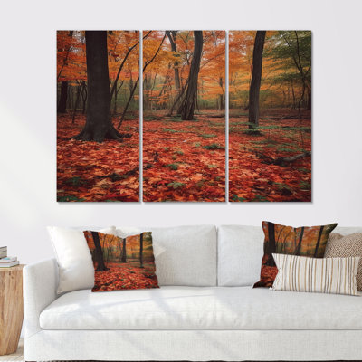Autumn Leaves In The Maple Tree Forest - Tree Redwood Wall Art Decor Set