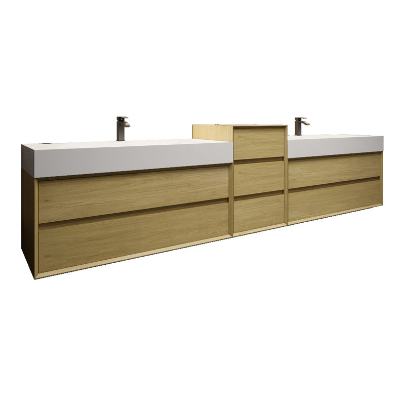 Albizu 114" Wall-Mounted Double Bathroom Vanity, Brown