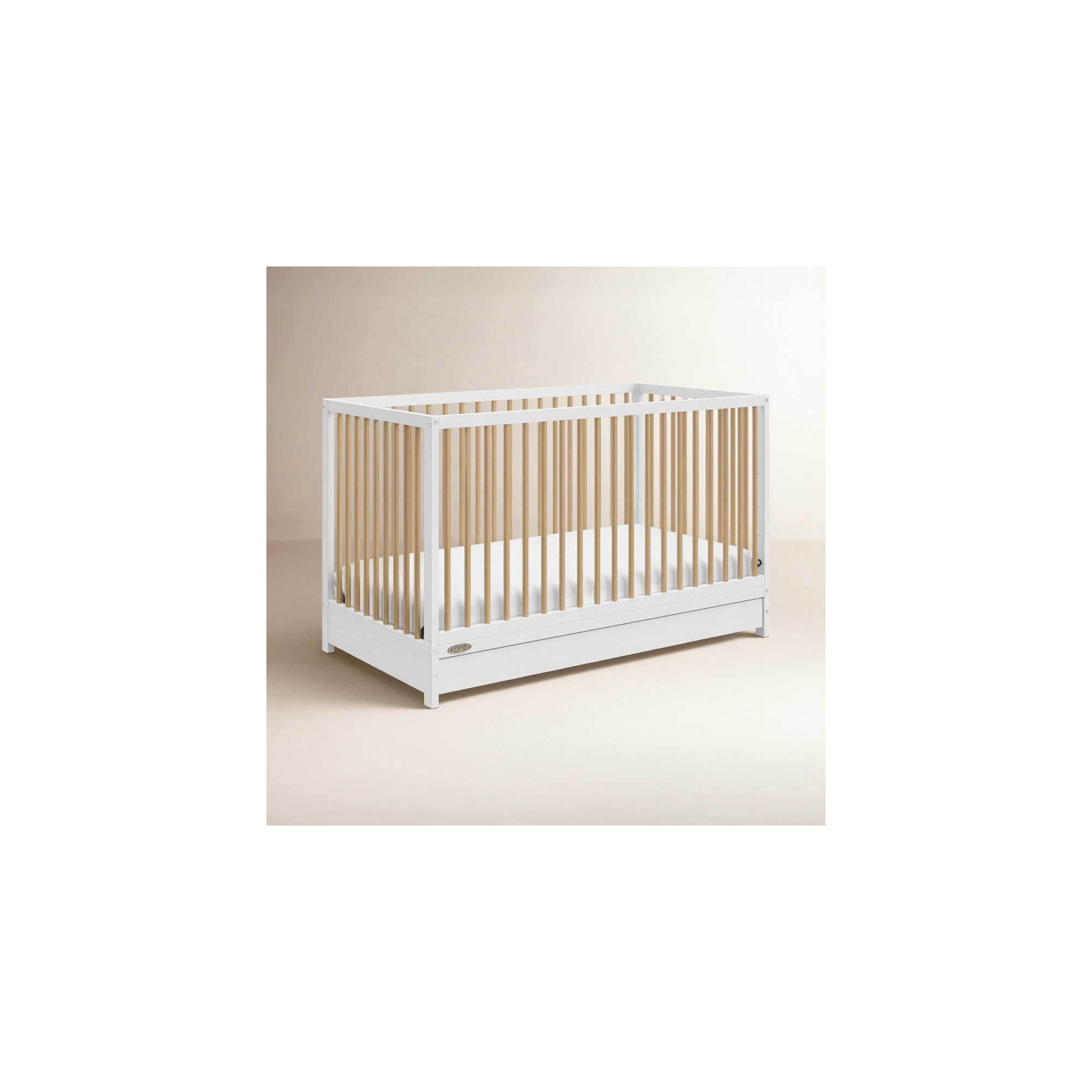 Teddi 5-in-1 Convertible Crib with Storage, White/Driftwood, Crib + Mattress