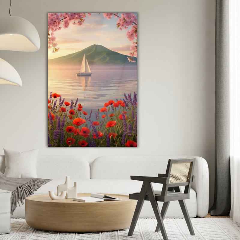 Art mural en verre trempé Lake Mountain Landscape, H 36 po x l 24 po