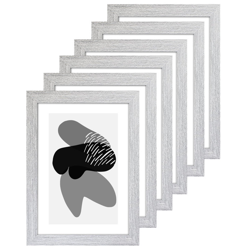 Picture Frame - Set of 6 with Mat, Light Grey