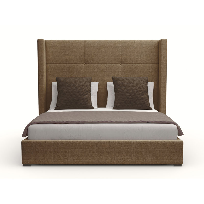 Lit tapissier standard Esparto, Revolution® en lin brun, Très grand lit californien taille mi-haute