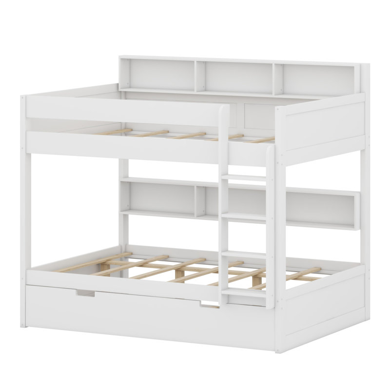 Lit superposé moderne et robuste avec lit gigogne intégré pour accueillir des invités supplémentaires, Blanc