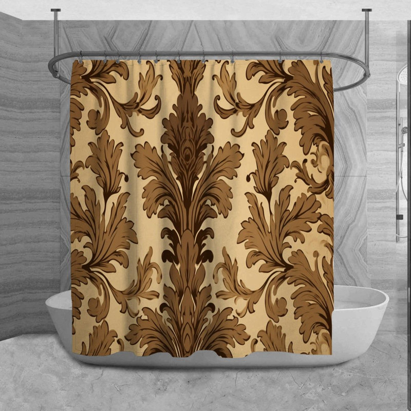 Acanthus Shower Curtain Mediterranean Bathroom Decor Brown, H 93 po x l 70 po