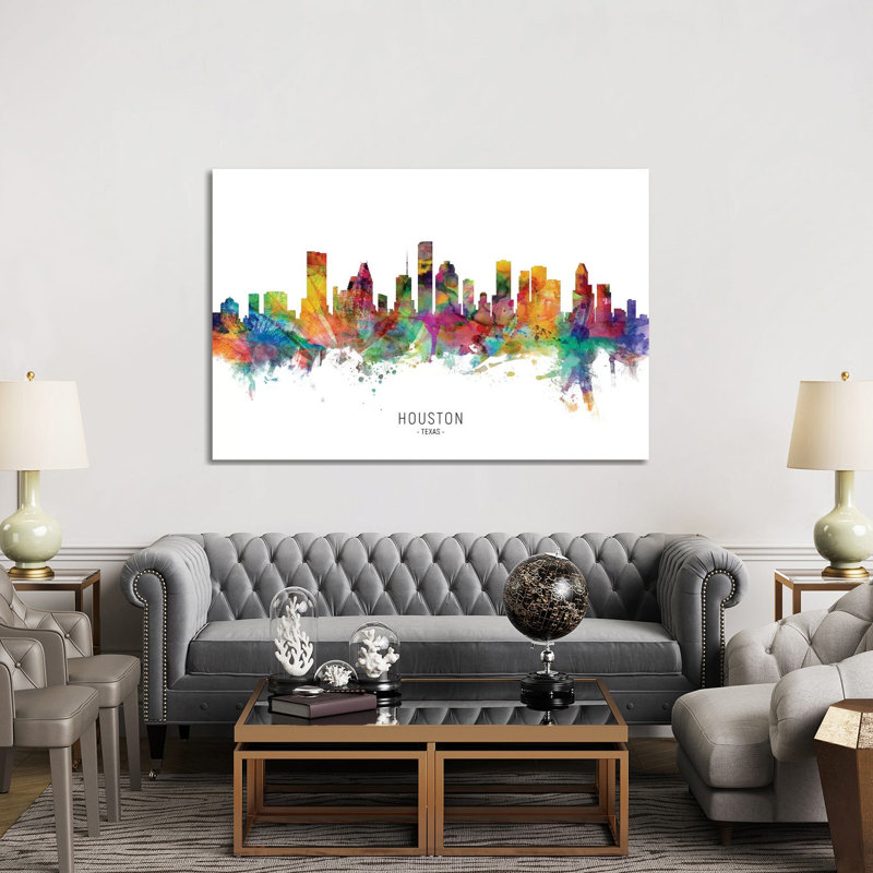 Houston Texas Skyline par Michael Tompsett-impression d’art graphique, Pas de tapis, H 40 po x l 60 po x 1,5 po, Toile tendue