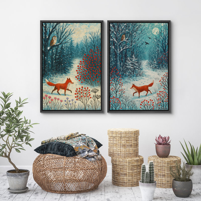 Hiver, impression sur toile encadrée, ensemble de 2 décorations murales de Noël, Noir, H 24 po x l 32 po