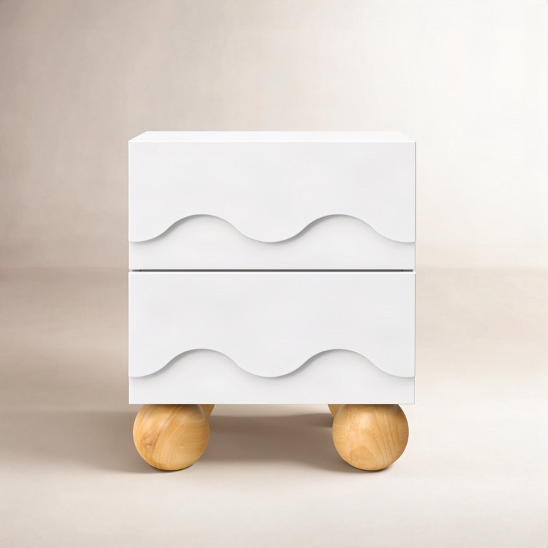 Lido Wave Assembled Nightstand, White/Honey