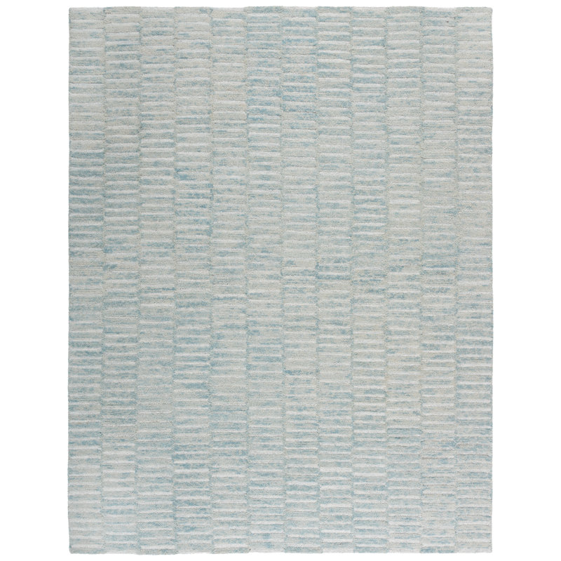 Hudsynn Ebony Hand Tufted Wool Cotton Striped Rug in Dark Green/Light Green, Rectangle 8' x 10'