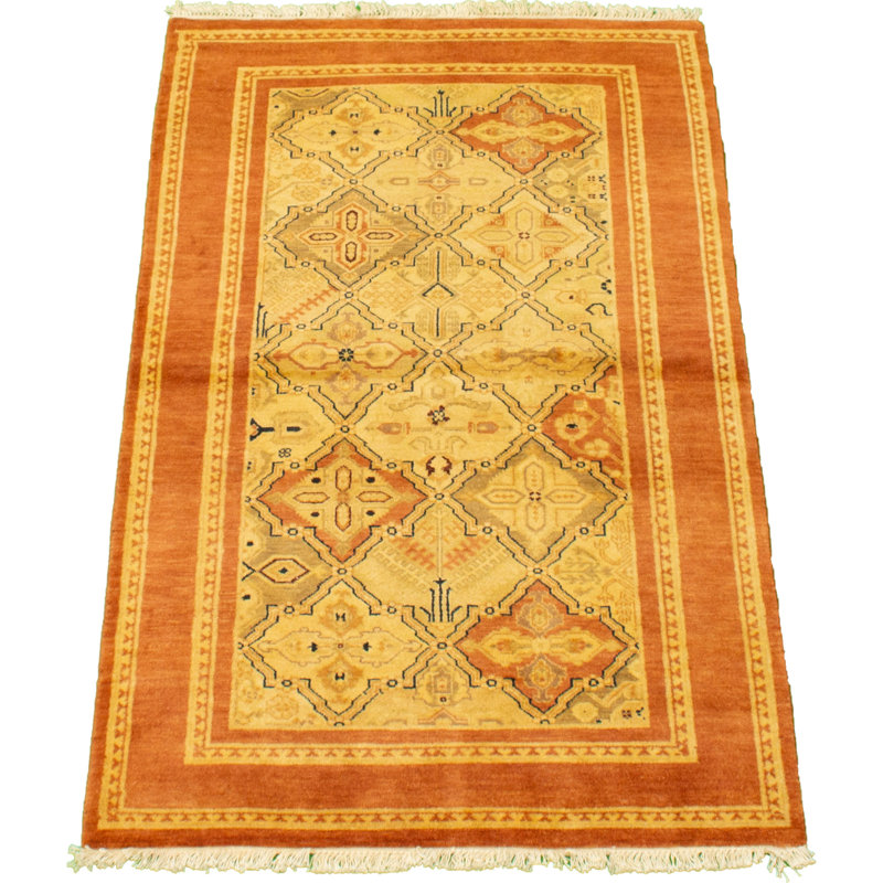 Tapis décoratif en laine noué à la main de conception unique noué à la main new age de style persan paki/beige 3 pi 2 po x 5 pi 3 po
