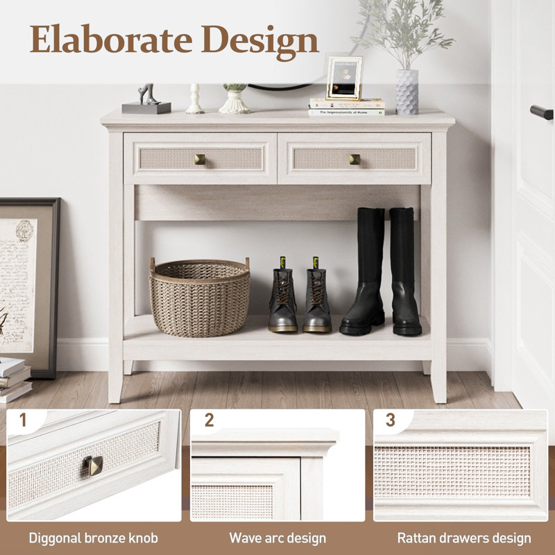 Console Table With Rattan Drawers