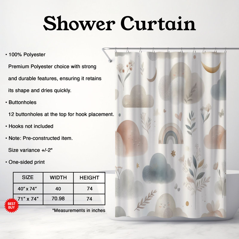 Rideau de douche 1 pièce Calm Cradle, H 74 po x l 71 po