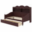 Lit de jour en bois classique avec tiroirs de rangement et tablettes décoratives pour tête de lit-935118146