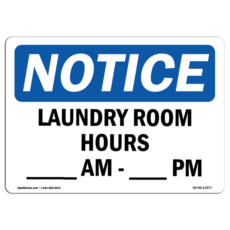 Laundry Room Hours Am - Pm Sign