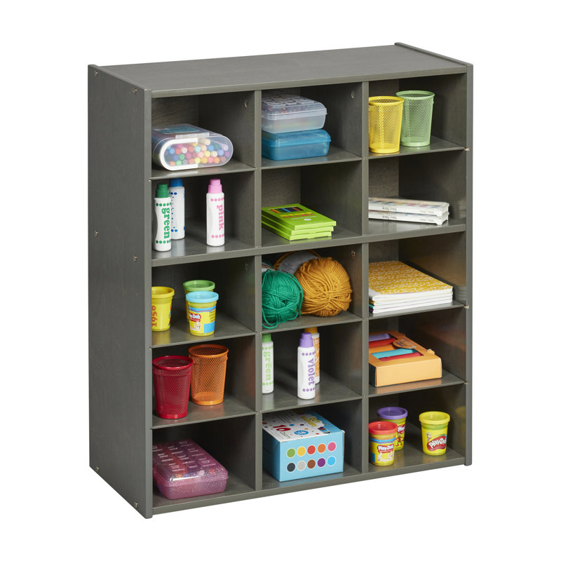 Grey Wash Birch 15-Cubby Kids Storage Cabinet