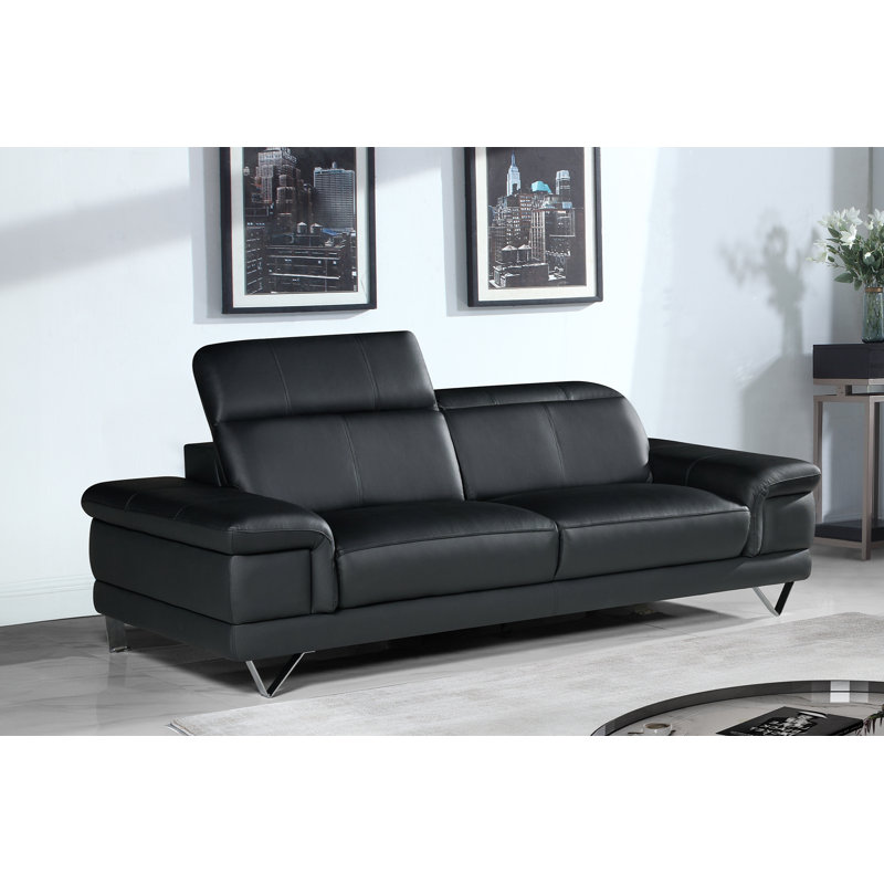 Sofa, Black Genuine Leather, 3